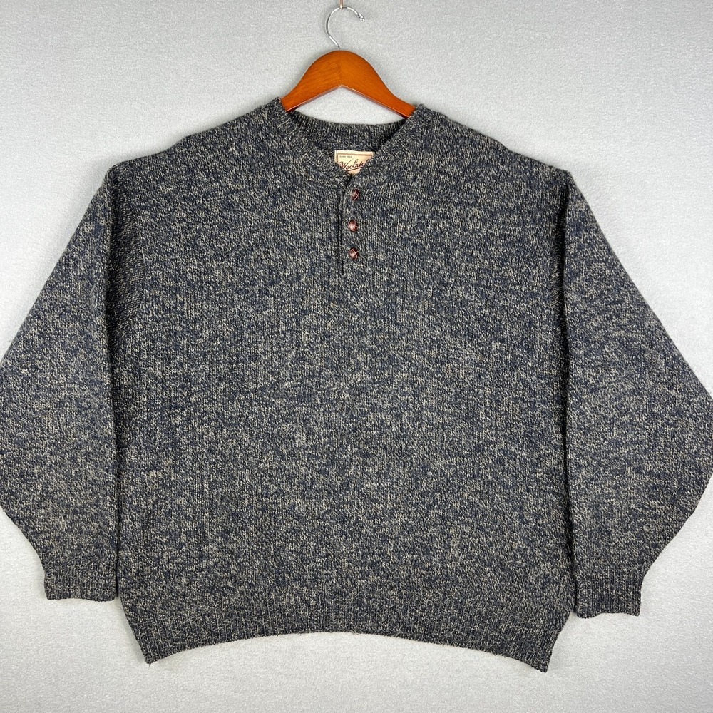VTG Woolrich Henley Sweater Mens 2XL Marled Knit Made In USA Outdoor Wool Blend